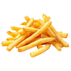 Delicious golden french fries stacked up close isolated on a clean surface photography