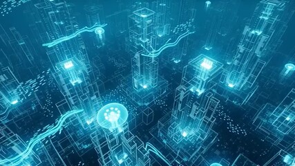 Futuristic Digital Circuit Board with Glowing Blue Lights and Abstract Data Flow. - Powered by Adobe