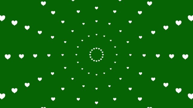 Animated Decreasing Pink Heart Circles From Center, Vector Illustration Isolated on Green Background 4k Stock Video 