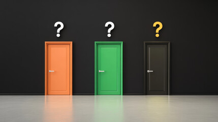 Brightly colored doors in surreal hallway create sense of mystery and curiosity, inviting exploration and imagination