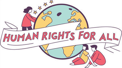 Human Rights for All concept:  A visual declaration promoting universal human rights, with Earth as the backdrop. Individuals gather to support global unity.