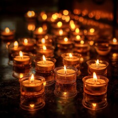 Candles illuminate a dimly lit space during a peaceful evening gathering in a serene setting
