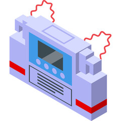 Isometric Illustration of a Light Purple Electronic Device with Red Accents and a Digital Screen Featuring Jagged Red Lines Emanating from the Top Corners