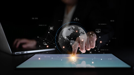 Global AI network showing connection between AI, global, and network elements across the digital world and data infrastructure Latch