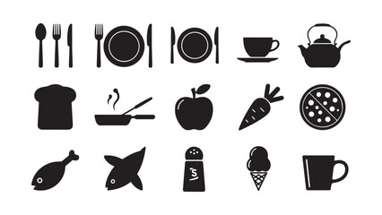 Collection of modern kitchen and food themed icons for culinary and gastronomy projects