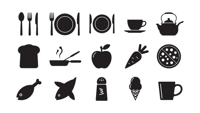 Collection of modern kitchen and food themed icons for culinary and gastronomy projects