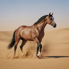 Obraz premium Majestic Akhal-Teke Horse Galloping Through Desert Sands.