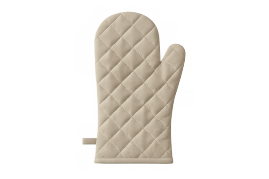 Beige quilted oven mitt providing hand protection for cooking and baking in kitchen, transparent background - Powered by Adobe