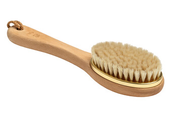 Wooden brush with light bristles, attached loop, gold band