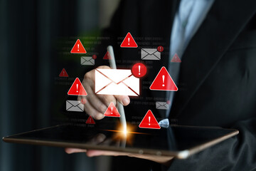 Concept of a cybersecurity warning for unsafe email communication. This alert signifies a phishing...
