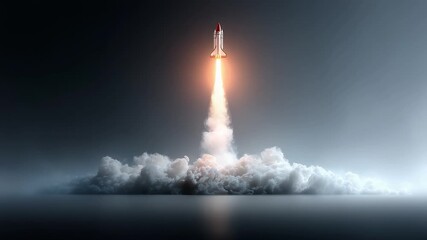 Rocket soaring through the clouds symbolizes breakthrough and infinite possibilities