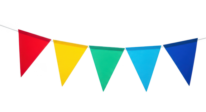 Colorful triangle bunting flags isolated on transparent background - Powered by Adobe