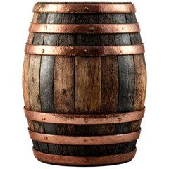Rustic wooden barrel with copper bands aged wood storage container for aged beverages