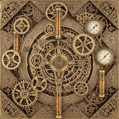 Obraz premium Intricate Steampunk Gear Mechanism - Detailed Clockwork Design.