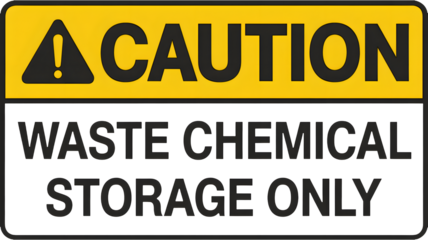 Clear caution sign for waste chemical storage areas ensures safety and compliance in industrial and laboratory settings