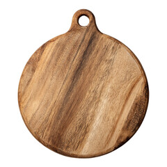 Round wooden chopping board with hanging hole natural wood grain kitchenware isolated object