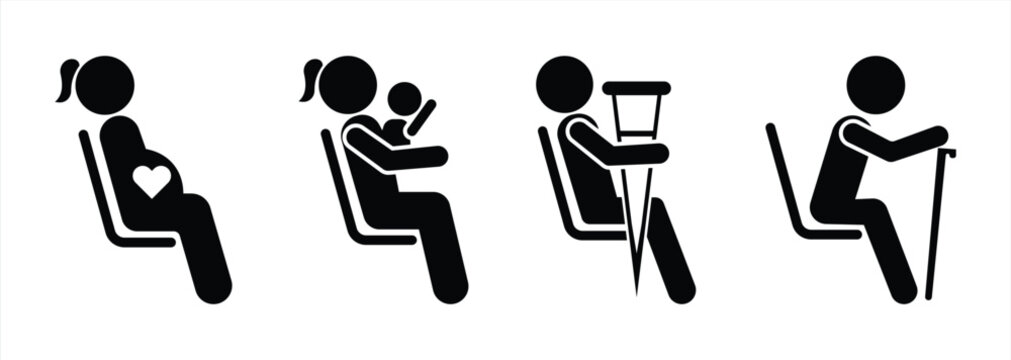 Priority Seating Icon Set for Pregnant, Disabled, and Elderly People