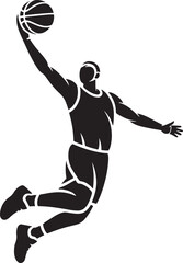 Dynamic basketball player silhouette in mid-air dunking slam dunk action vector illustration line art royalty free stock photos premium quality