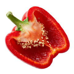 Vibrant sliced red bell pepper revealing fresh seeds and inner texture detail