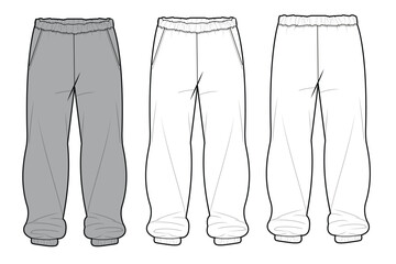 Women sweatpants design technical flat sketch vector mockup template.