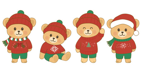 Cute Christmas Bears in Cozy Sweaters &ndash; Kawaii Winter Holiday Illustration Set