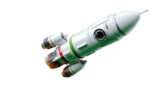 Rocket's Soaring Ambition: This dynamic shot of a rocket ship captures the essence of innovation and forward-thinking. Ready to explore the unknown reaches of space.