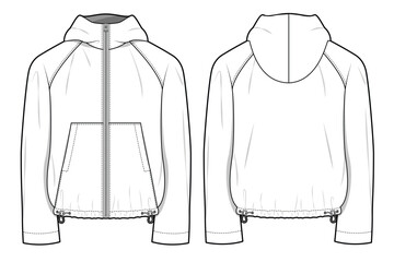 Anorak jacket front and back view mockup template vector design technical illustration. © Clothing Design