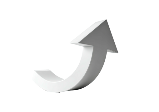 3D white arrow curving up and right