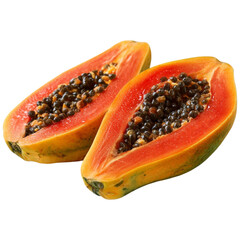 Fresh ripe papaya fruit halves with seeds tropical exotic food photography closeup