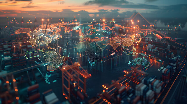 AI optimizing global supply chain operations through predictive analytics and smart logistics management.