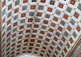 Ancient interior decorations on the dome of the Basilica of Sant'Andrea in Mantua, Italy