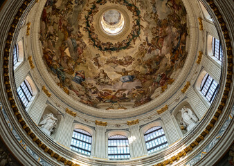 Ancient interior decorations on the dome of the Basilica of Sant'Andrea in Mantua, Italy