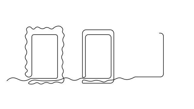 Three empty picture frames, Self drawing animation one continuous line draw, logo on white background