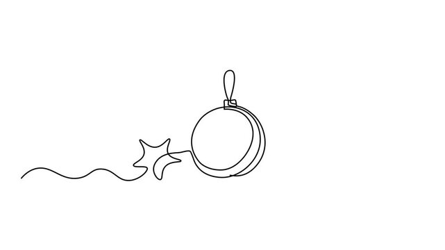 Abstract Christmas Tree Toys, Self drawing animation one continuous line draw, logo on white background