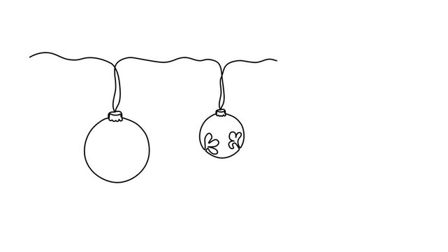 Abstract Christmas Tree Toys, Self drawing animation one continuous line draw, logo on white background