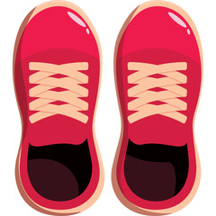 Red Canvas Sneakers With Tan Laces Viewed From Above With A Transparent Background