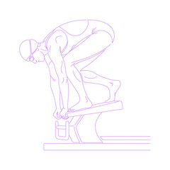 Line art illustration of swimmer preparing to start