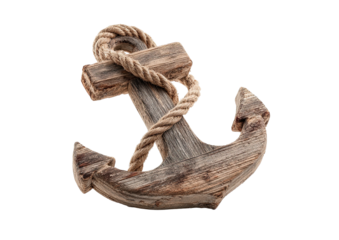 Rustic wooden anchor wrapped with coarse rope