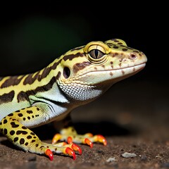 Close-up of a lizard with brightly painted fingernails on its tiny claws