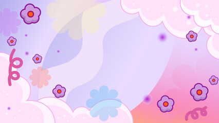 Soft pastel landscape background with hills, sun, and clouds, dreamy gradient digital illustration for packaging design, wallpaper and print