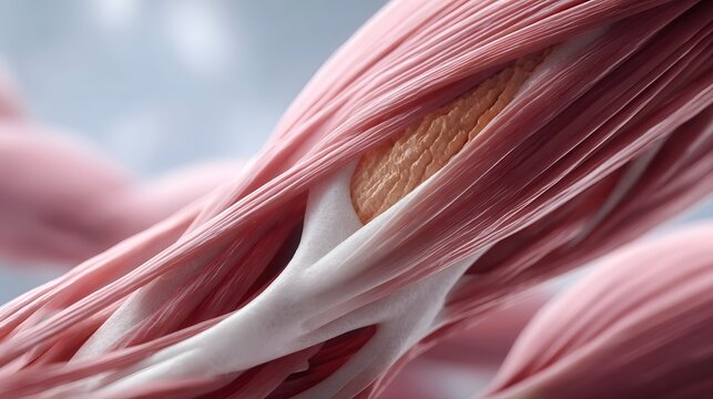 Detailed close up of human muscle tissue and connective fibers
