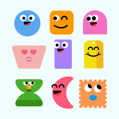 Soft pastel geometric faces with playful emotions and minimal design, cute illustration for children learning and decoration.