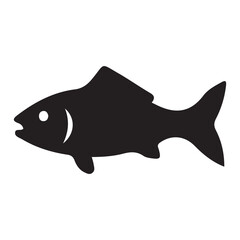 Black and White Smiling Fish Silhouette Vector Illustration, Simple Aquatic Icon for Marine Design
