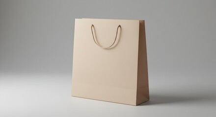 Blank Kraft Paper Gift Bag Mockup with Rope Handles on a Clean Minimalist Light Grey Background