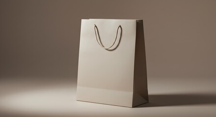 Blank Brown Paper Gift Bag Mockup with Rope Handles on a Neutral Background with Soft Studio Lighting