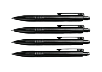 Four black pens aligned horizontally