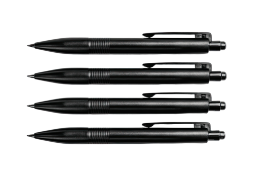 Four black pens aligned horizontally