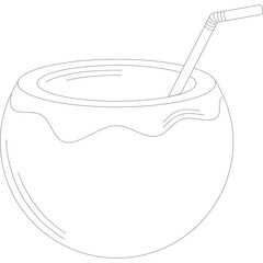 Minimalist Line Art Representation of a Drink in a Glass with Straw Against a White Background