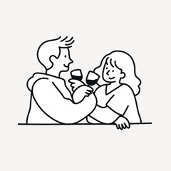 Doodle couple drinking wine illustration vector