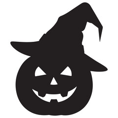 Black Halloween Pumpkin Silhouette with Witch Hat Spooky Design